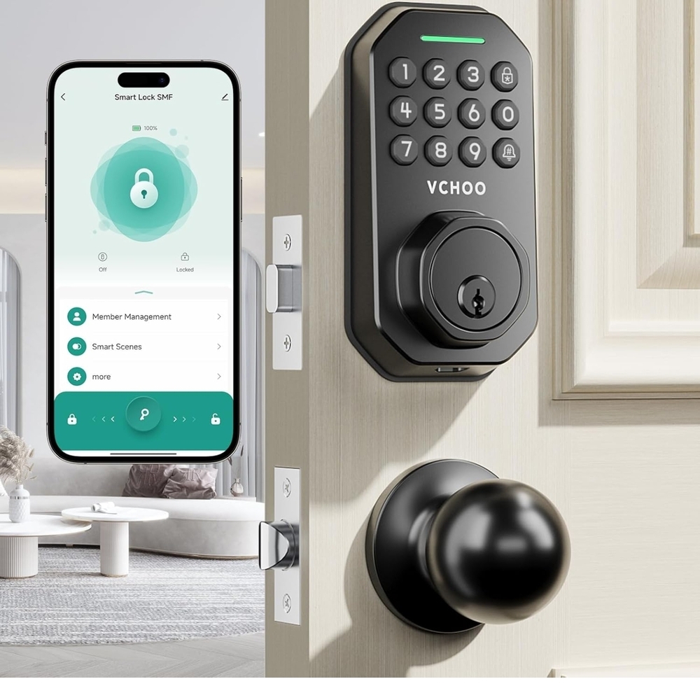 New! 3 In 1 Keyless Entry Door Lock w/Handle App Control, Keypad & Physical Key